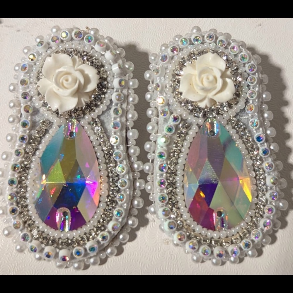 Elegant White and Silver Floral Earrings